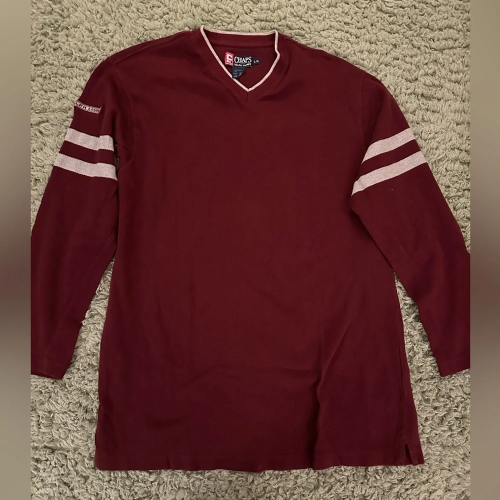 Vintage Chaps Ralph Lauren Men's Large Burgundy V Neck Long Sleeve Pullover